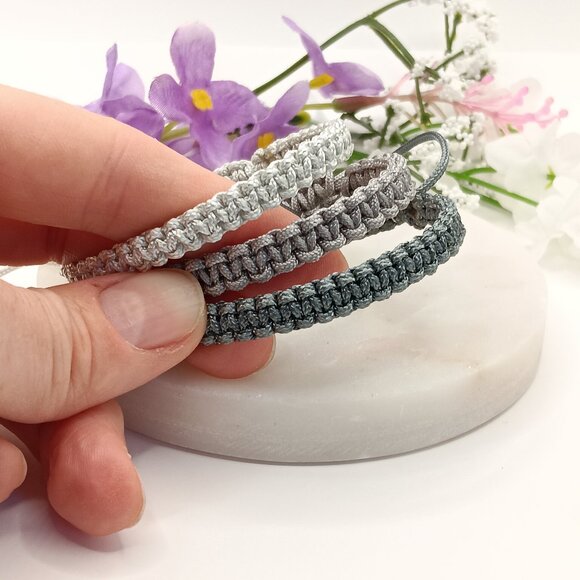 Macrame Cord Bracelet โ Gray Shades | Waterproof & Adjustable - Picture 12 of 14